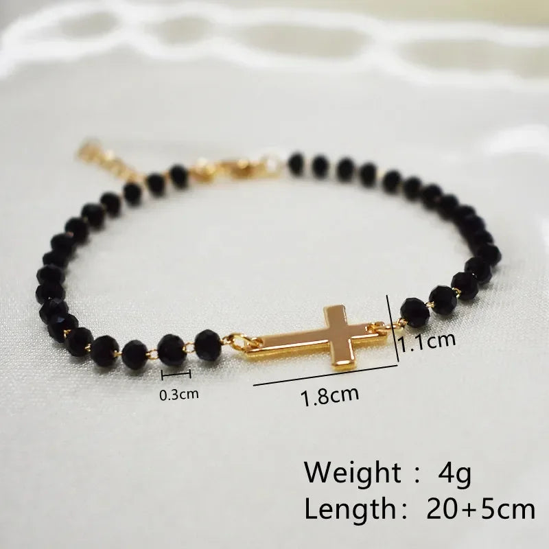 Bracelet Perlé Croix - Élégance Minimaliste